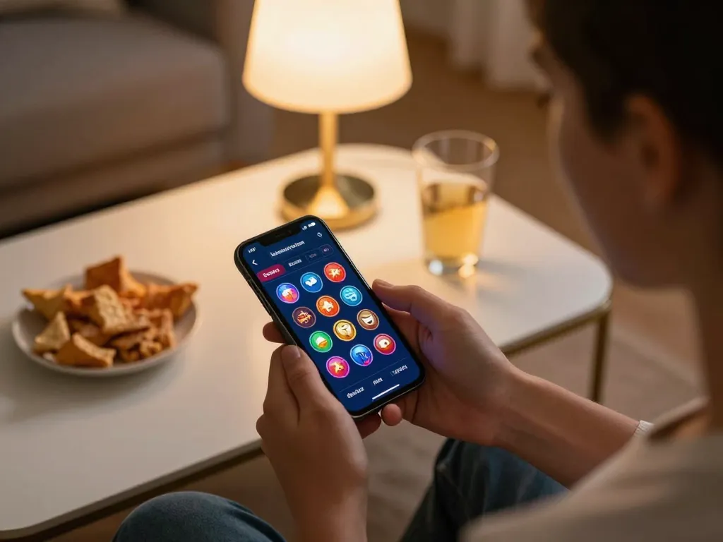 LC88 mobile gaming experience in a cozy living room with engaging casino app interface.