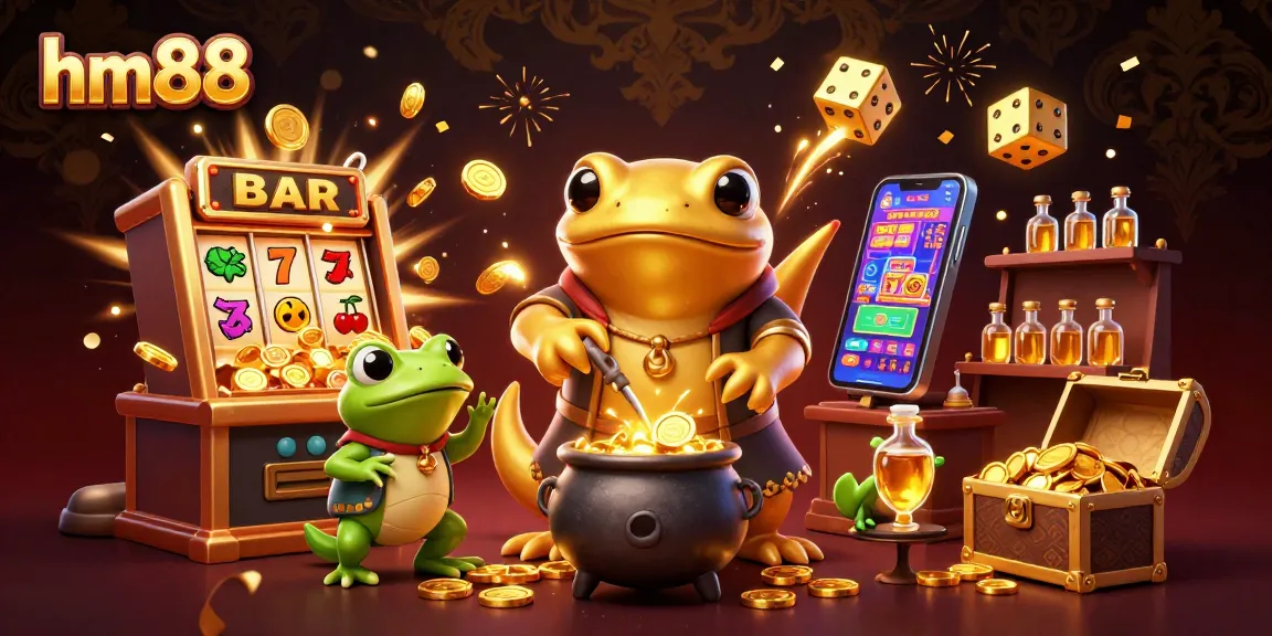 Experience the excitement of hm88 slots with golden coins and dynamic game elements in this 3D illustration.