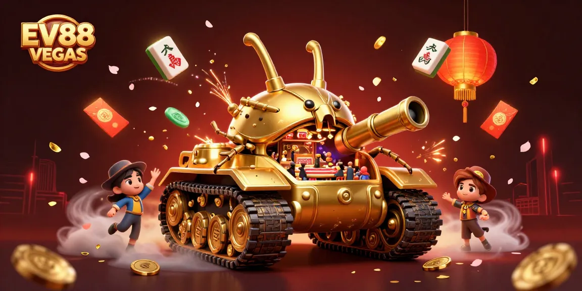 Experience the thrill of EV88 VEGAS with a dynamic casino scene featuring a unique golden beetle tank.