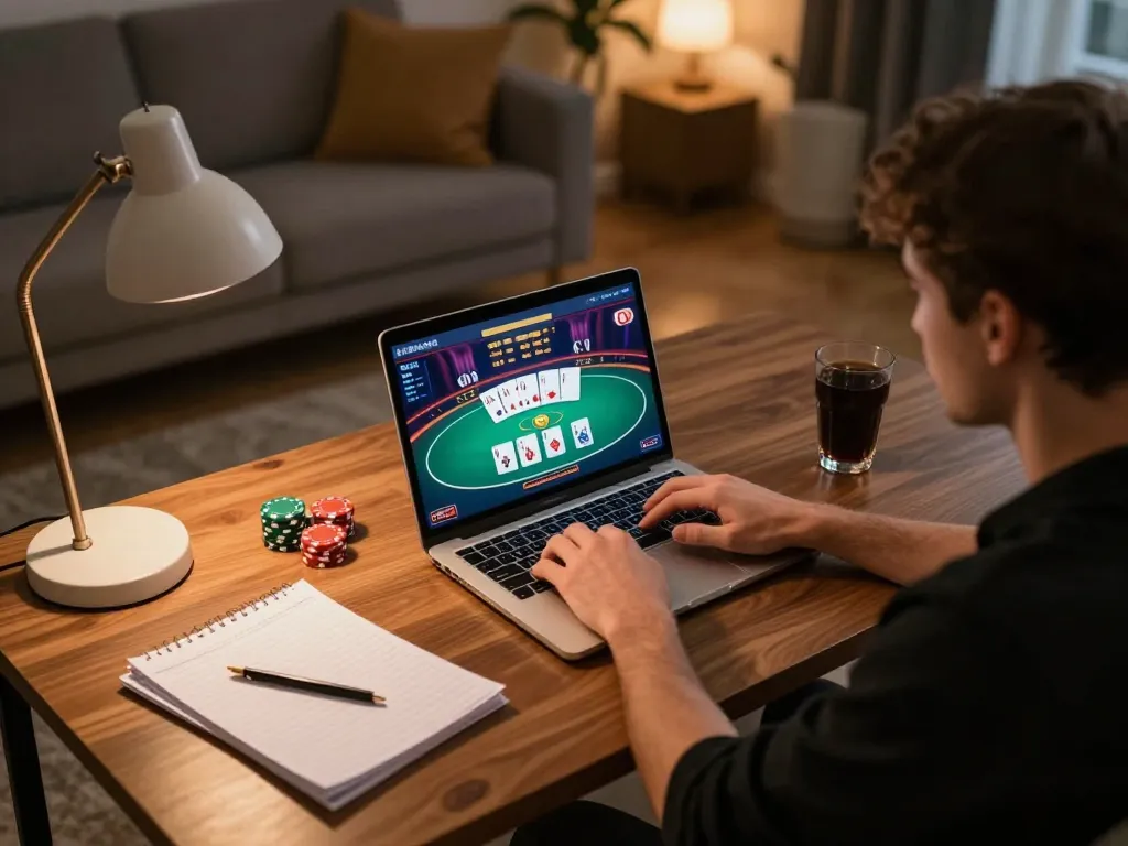 Experience engaging poker gameplay on 789's online platform while enjoying a cozy home environment.