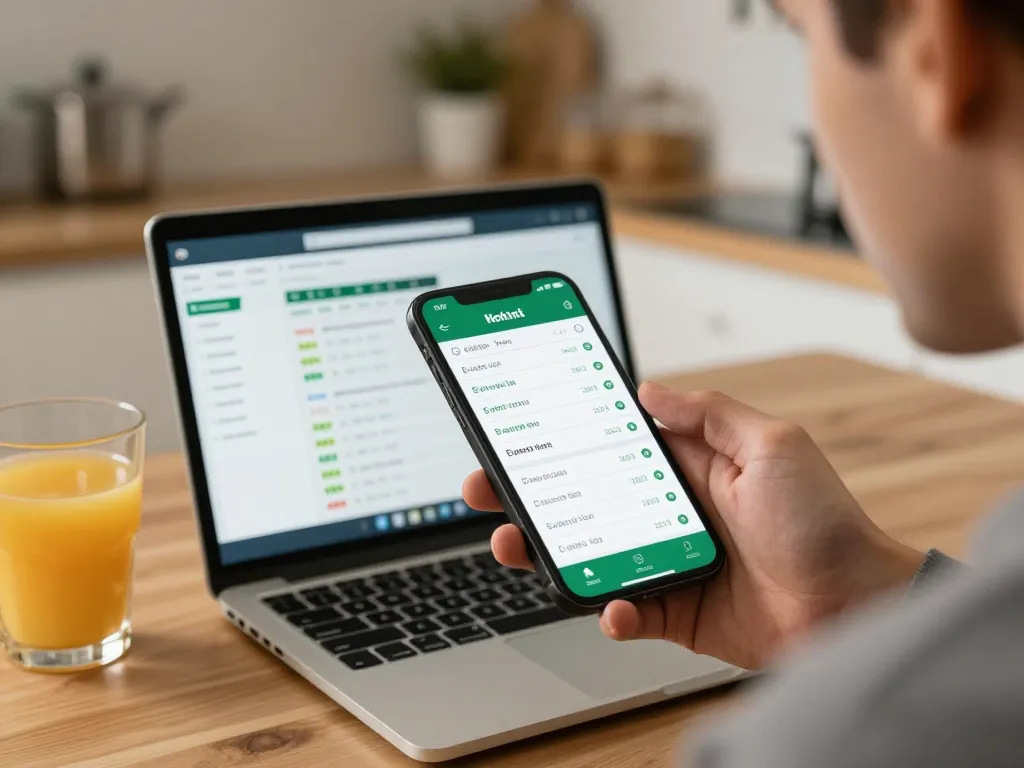 fun88cd betting on sports with a smartphone in a stylish kitchen while analyzing match statistics