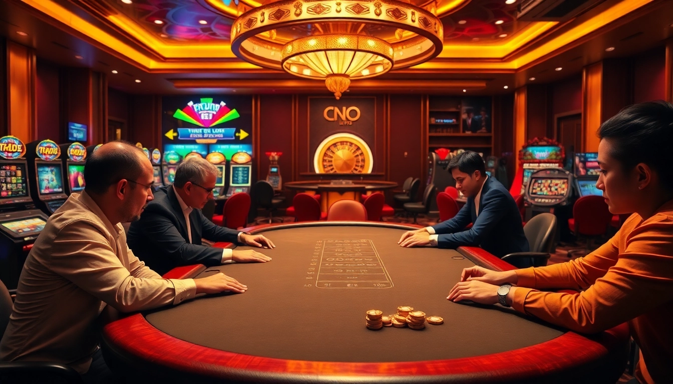 Win big at https://fb88.lat/ with excitement at a poker table surrounded by luxury.