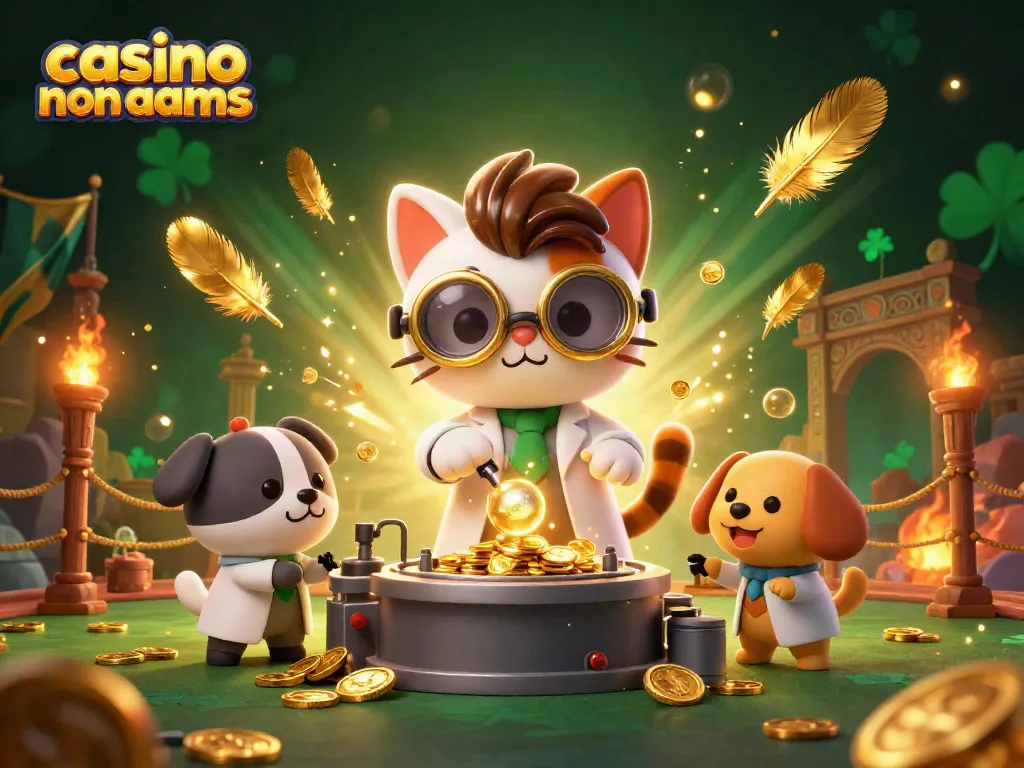 Giocando in un casino non AAMS, un gatto scienziato mad con un cane assistente crea una macchina per le monete d'oro.