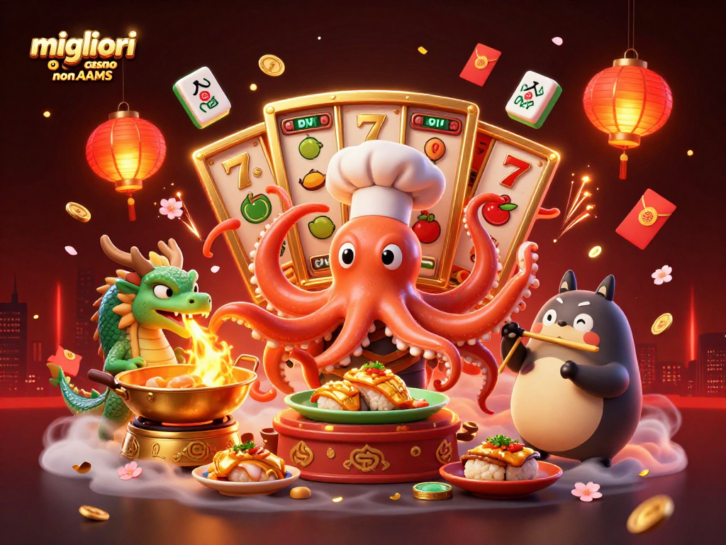 Slot e giochi nei migliori casinò non AAMS esplorati da un polpo chef, un drago e un tanuki.