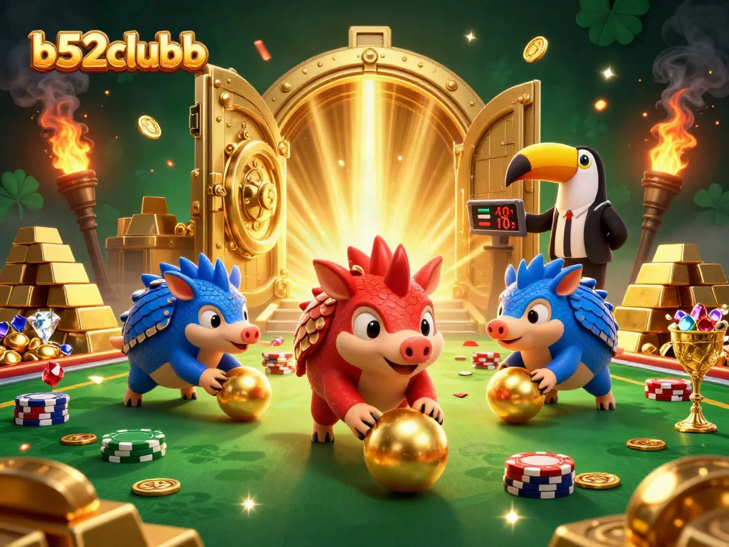 Engage in thrilling b52clubb action with pangolins rolling through a casino scene full of gold and excitement.