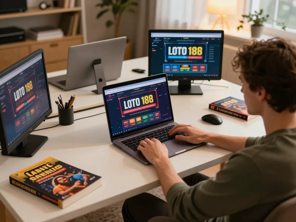 Engaging with the LOTO 188 online casino platform, showcasing strategic gameplay in a cozy environment.