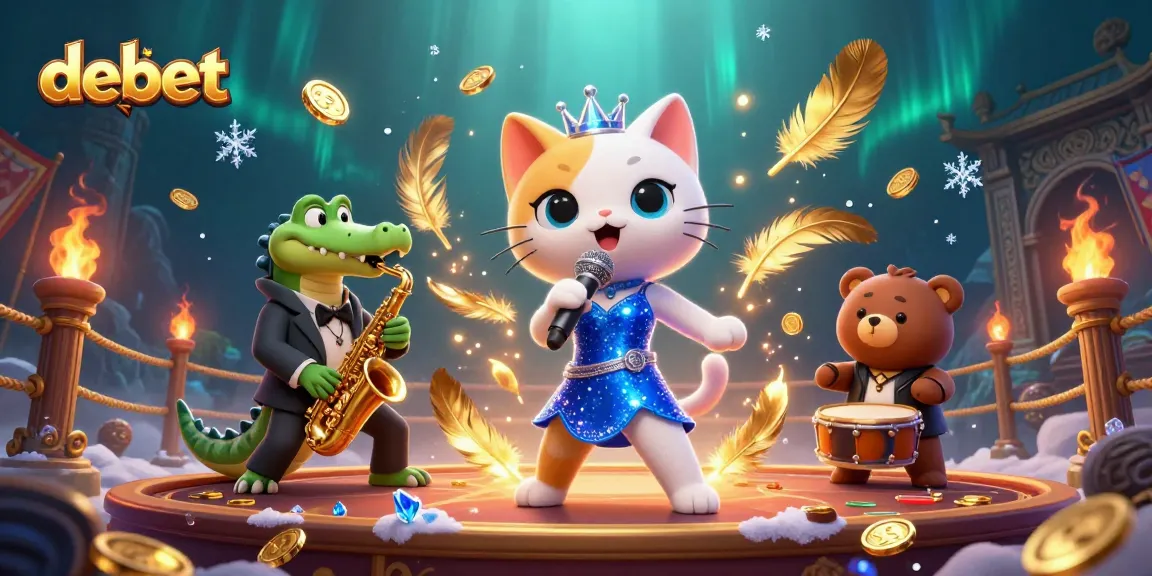 Enjoy the vibrant casino scene featuring debet characters in a lively atmosphere with golden coins.