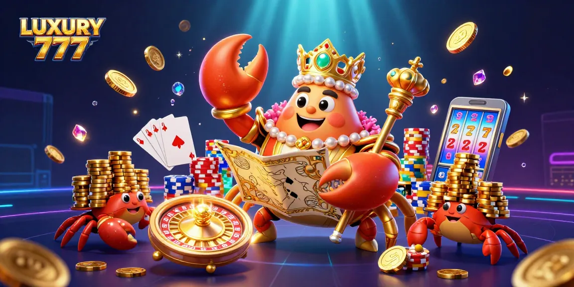 Menangkan LUXURY 777 sambil menikmati tampilan 3D kasino yang kaya dengan koin emas dan kerang emas.