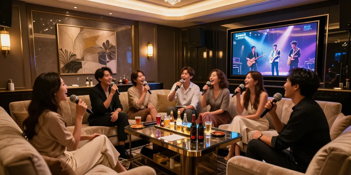 강남 세이렌의 고급스러운 노래방 내부에서 친구들과 함께 즐거운 시간을 보내는 모습