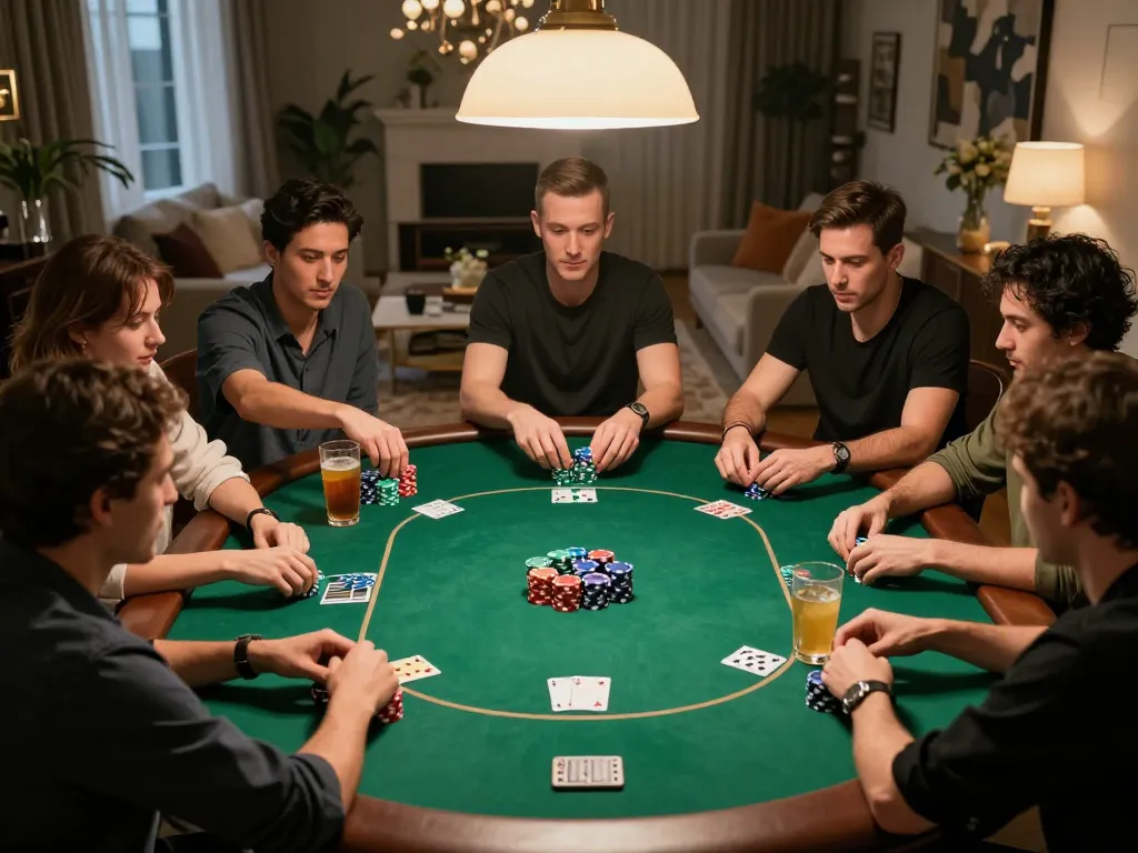 Players enjoying a lively poker game at home, highlighting the vibrant atmosphere of rikvip gaming nights.