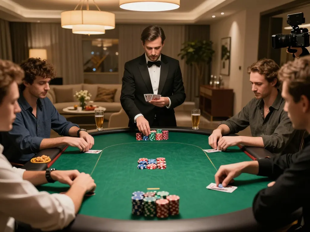 Players at a high-stakes poker game emphasizing strategy at 77WIN.