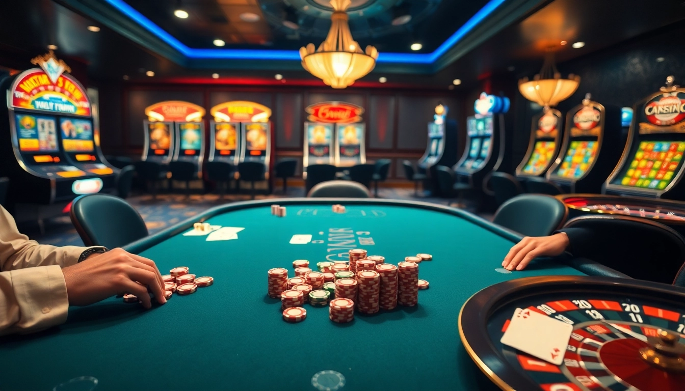 Engaging poker scene showcasing cakhia tv gambling excitement with colorful chips and cards.