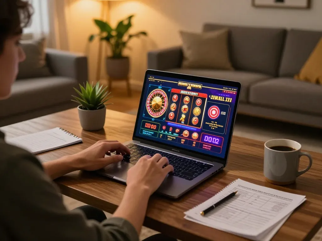 Engaged player using a nhacaiuytin platform on laptop for online gaming