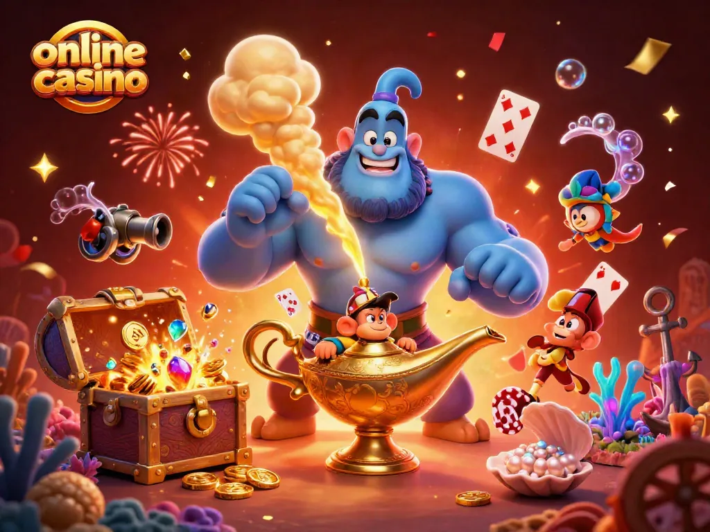 Juega en un casino online mientras el genio mágico y el mono te acompañan en un emocionante viaje.