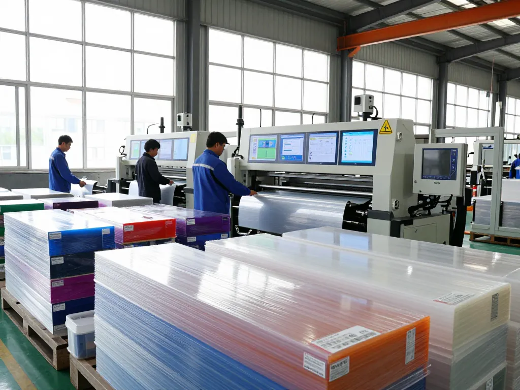 High-tech manufacturing environment showcasing MB666 polypropylene films in production.
