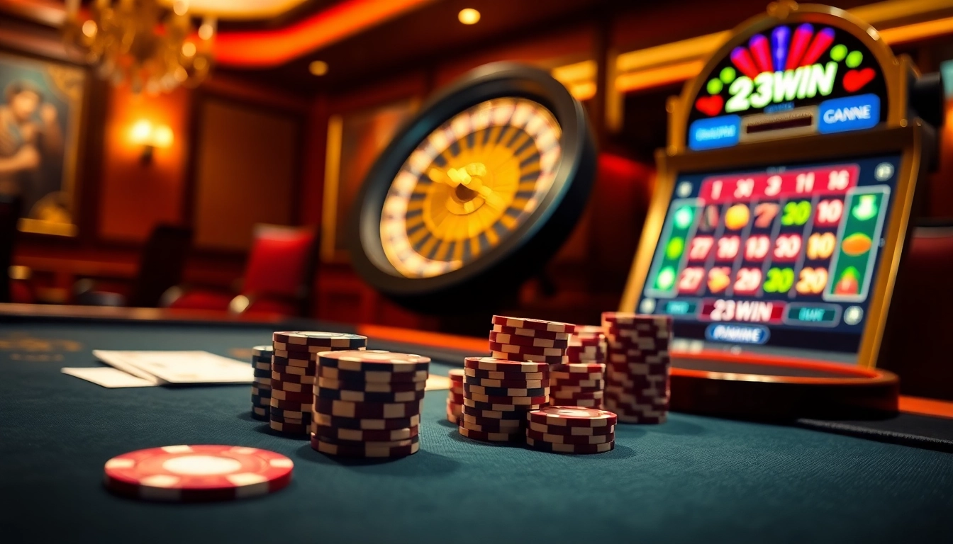 Experience high-stakes play at 23WIN with an elegant casino scene full of excitement.