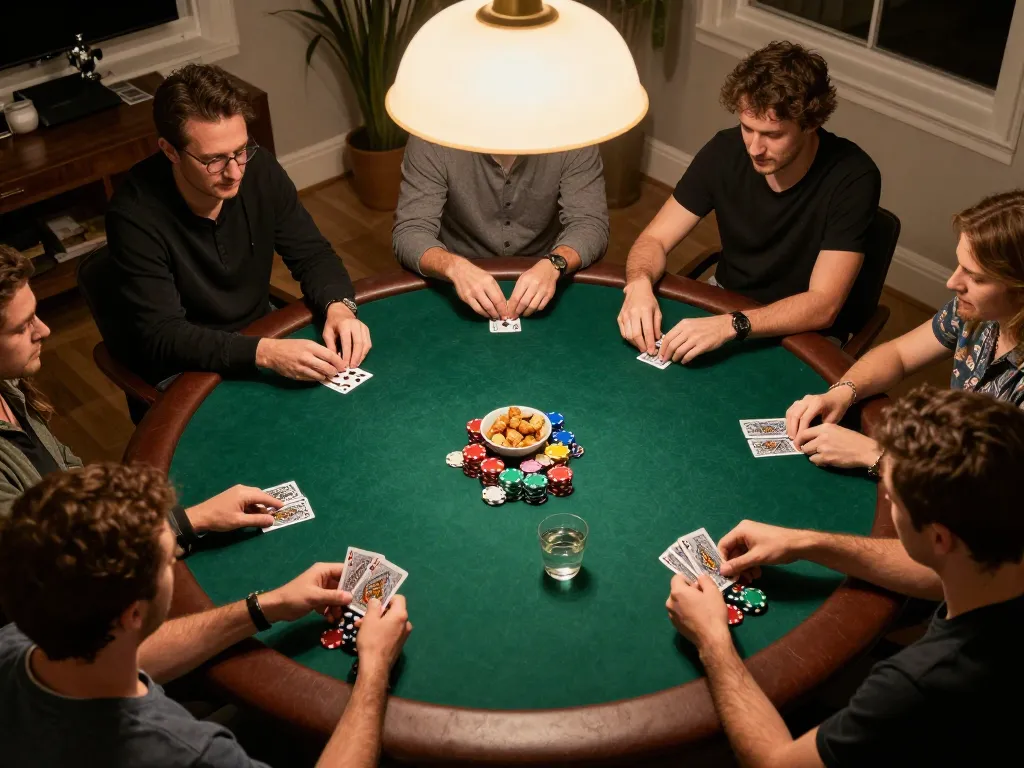 Rachit enjoying a friendly poker game with friends around a green felt table, showcasing strategic gameplay.