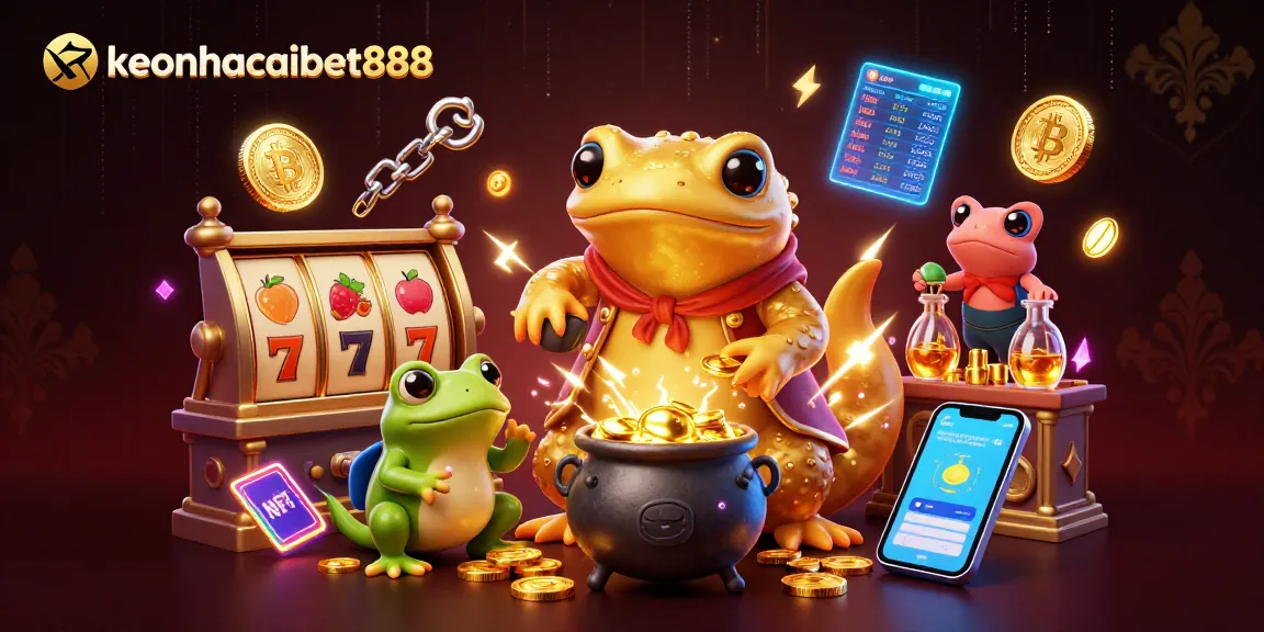 Engage in vibrant casino action with keonhacaibet888 and dynamic golden alchemy in a magical laboratory.