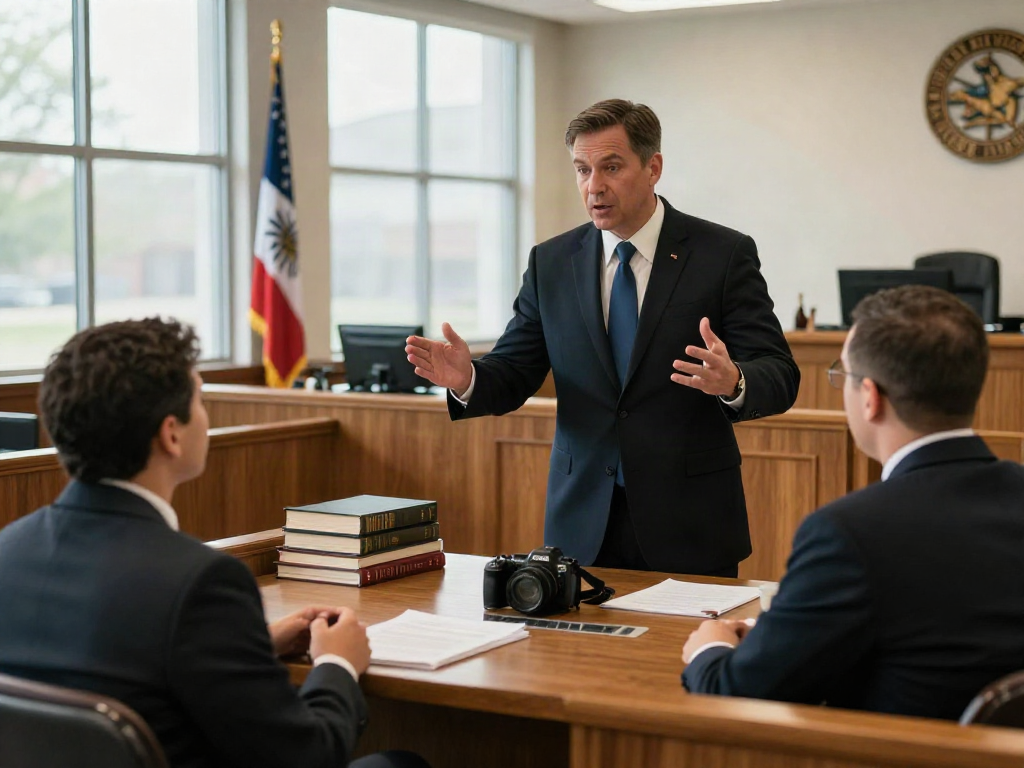 Lawyer passionately defending client in courtroom during Forsyth County DUI wreck case.