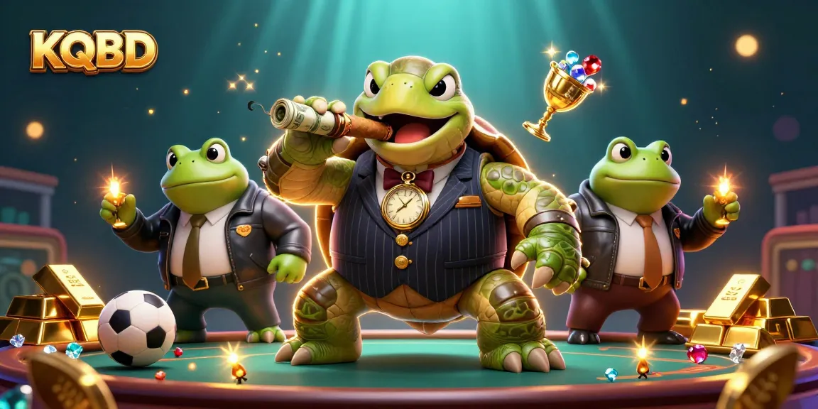 KQBD showcases a thrilling scene with a snapping turtle and bullfrog enforcers in a vibrant casino atmosphere.