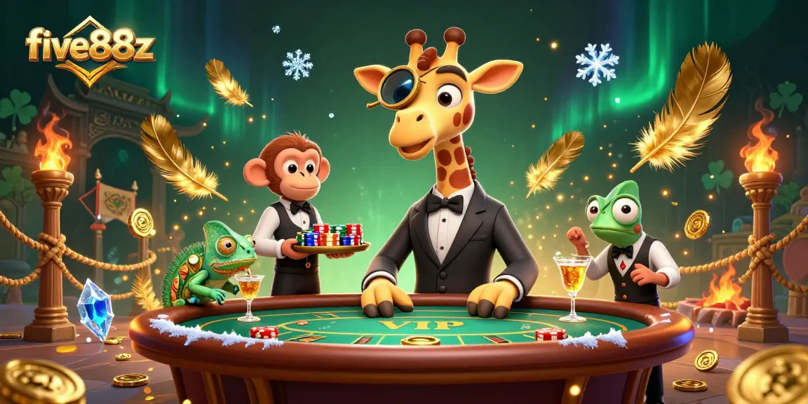 Experience high-stakes gaming with five88z at a lavish VIP poker table in a vibrant casino setting.