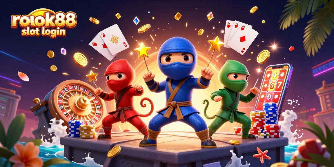 Catch vibrant action with the rokok88 slot login as chameleon ninjas showcase their skills in an engaging casino scene.